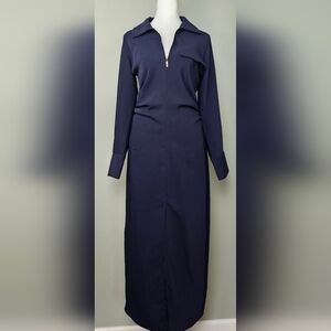 ZARA NAVY BLUE ZIPPERED SHIRTDRESS MIDI XS